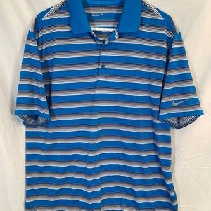 Nike Golf Dri-Fit Short Sleeve Collared Golf Shirt Blue Striped Men's Size Large